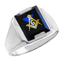 Sterling Silver Freemason Blue CZ Square & Compass Masonic Mens Ring