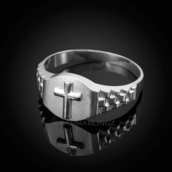 925 Sterling Silver Mens Cross Ring