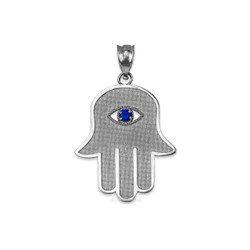 Sterling Silver Hamsa Blue CZ Evil Eye Pendant Necklace