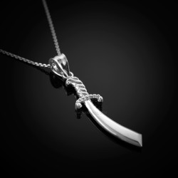 Polished Sterling Silver Scimitar Sword Pendant Necklace