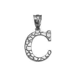 Sterling Silver Nugget Initial Letter "C" Pendant Necklace