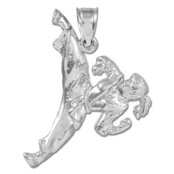Sterling Silver Female Karate Sports Pendant Necklace