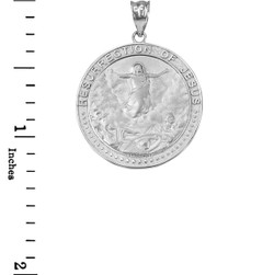 Sterling Silver Resurrection of Jesus Round Medallion Pendant Necklace