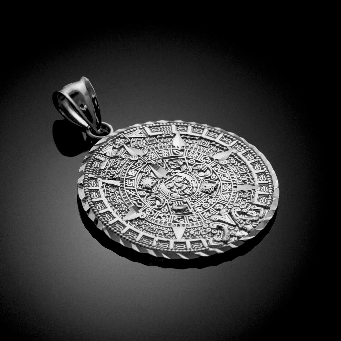 Sterling Silver Aztec Mayan Sun Calendar Pendant