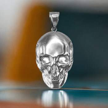 Polished Sterling Silver Mens Skull  Pendant