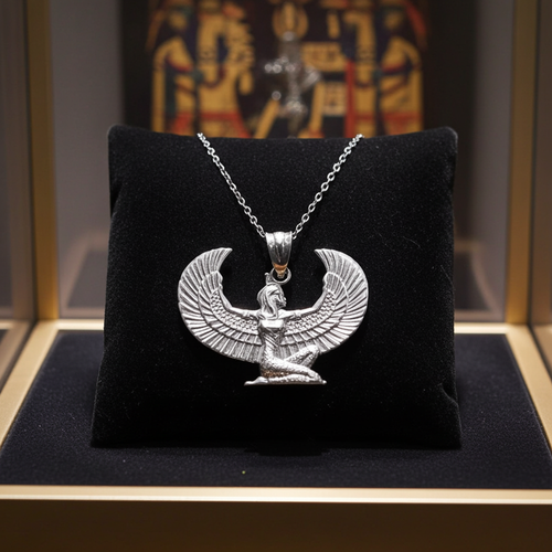 Sterling Silver Egyptian Isis Winged Goddess Pendant Necklace