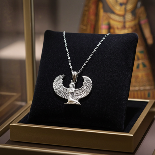Sterling Silver Egyptian Isis Winged Goddess Pendant Necklace