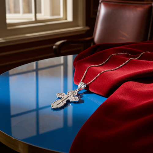 Sterling Silver Eastern Orthodox St. Olga Cross Charm Pendant Necklace