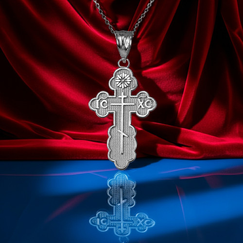 Sterling Silver Eastern Orthodox St. Olga Cross Charm Pendant Necklace