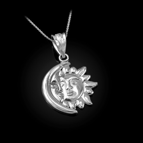 Sterling Silver Moon and Sun Face Celestial Pendant Necklace