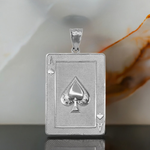 Sterling Silver Ace of Spades Poker Card Hip Hop Pendant
