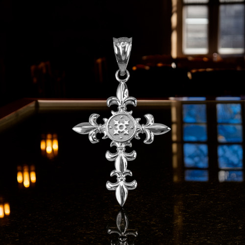 Sterling Silver Fleur de Lis Cross Pendant Necklace Sterling Silver Fleur de Lis Cross Pendant Necklace