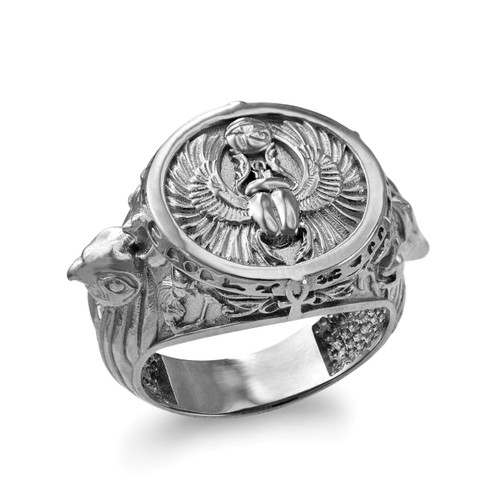 Sterling Silver Egyptian Mythology Scarab Beetle Anubis Horus Ring