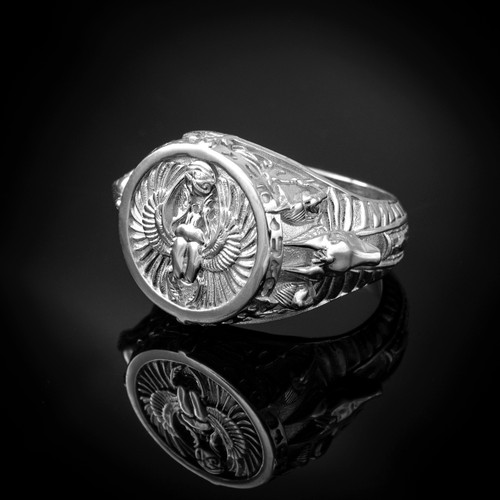 Sterling Silver Egyptian Mythology Scarab Beetle Anubis Horus Ring Sterling Silver Egyptian Mythology Scarab Beetle Anubis Horus Ring