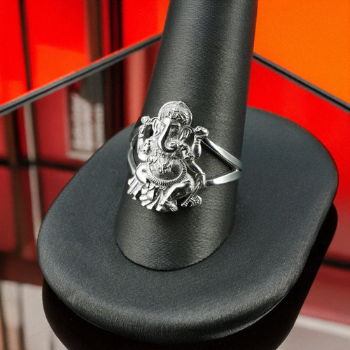 Sterling Silver Ganesha Elephant God Yoga Ganpati Statement Ring