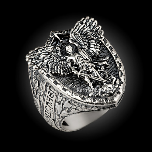 Sterling Silver Saint Michael Archangel Protect Us Shield Men's Signet Ring Sterling Silver Saint Michael Archangel Protect Us Shield Men's Signet Ring