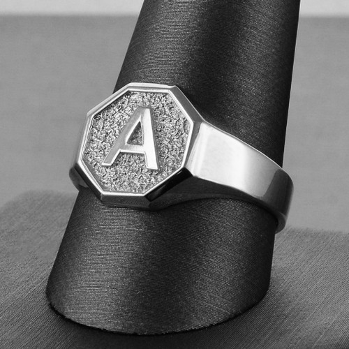 Men's Sterling Silver Letter Initial Octagon Signet Ring