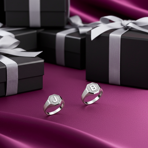 Men's Sterling Silver Letter Initial Octagon Signet Ring