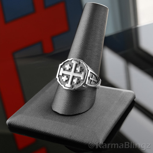 Sterling Silver Jerusalem Cross Octagon Signet Ring