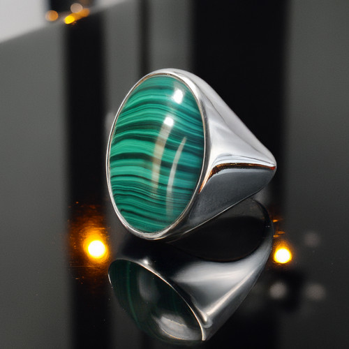 Polished Sterling Silver Green Malachite Gemstone Bold Statement Ring Polished Sterling Silver Green Malachite Gemstone Bold Statement Ring