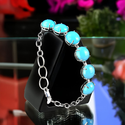 Sterling Silver Blue Amazonite Link Bracelet for Women – Calming Gemstone Jewelry