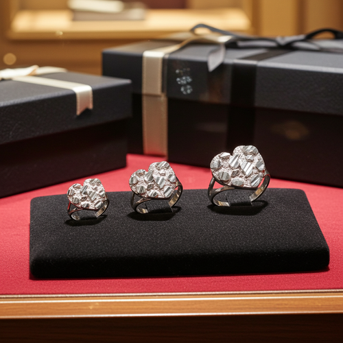 Sterling Silver Nugget Sparkle Cut Heart Ring for Women (S/M/L)