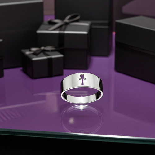 Sterling Silver Egyptian Ankh Ring Band For Women