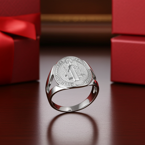 925 Sterling Silver Saint Benedict Medallion Ring