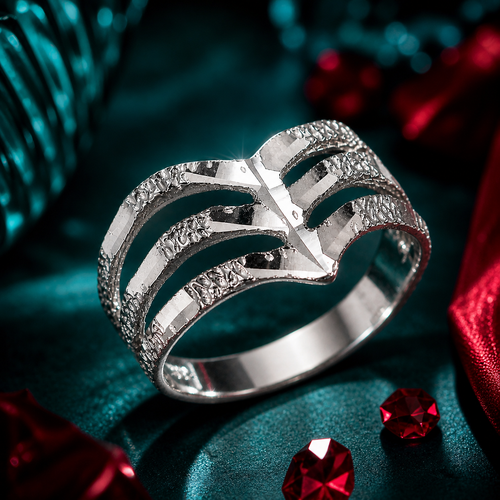 Triple Chevron Sterling Silver Nugget Ladies Ring