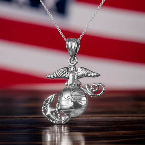 Sterling Silver US Marine Corps Womens Charm Necklace