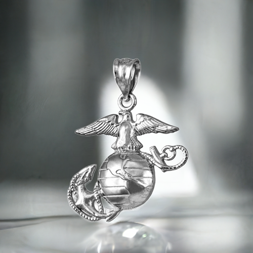 Sterling Silver US Marine Corps USMC Pendant (Small/Large)