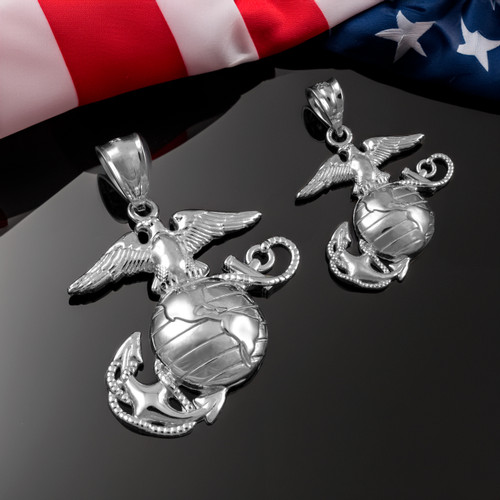 Sterling Silver US Marine Corps USMC Pendant (Small/Large)