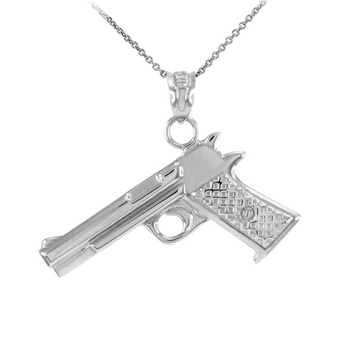 Solid Sterling Silver Desert Eagle Pistol Gun Pendant Necklace