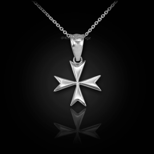 Sterling Silver Maltese Cross Royal Crown Pendant Necklace