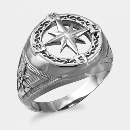 Mens Sterling Silver Compass Ring