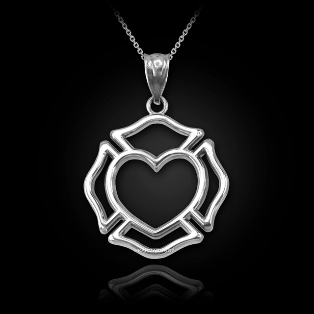 Sterling Silver Firefighter Claddagh Heart Pendant Necklace