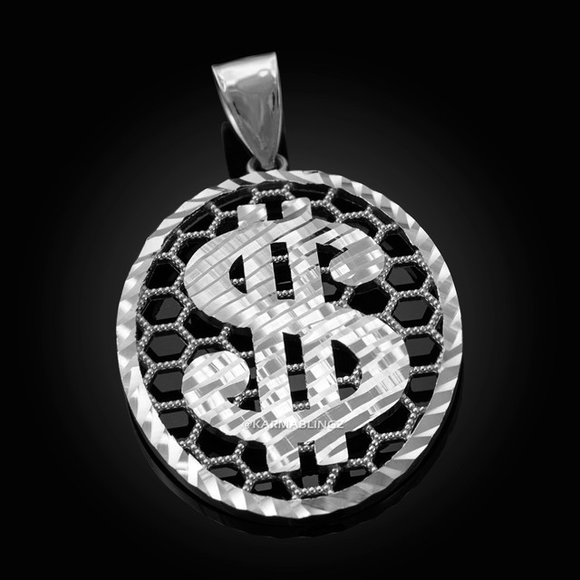 Sterling Silver Dollar Sign Oval DC Honeycomb Pendant