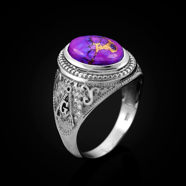 Sterling Silver Masonic Ring with Purple Copper Turquoise