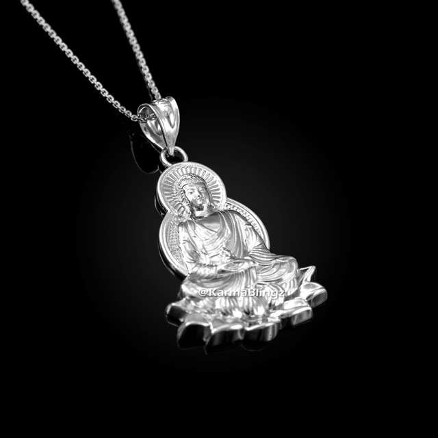 Sterling Silver Lotus Buddha Yoga Pendant Necklace