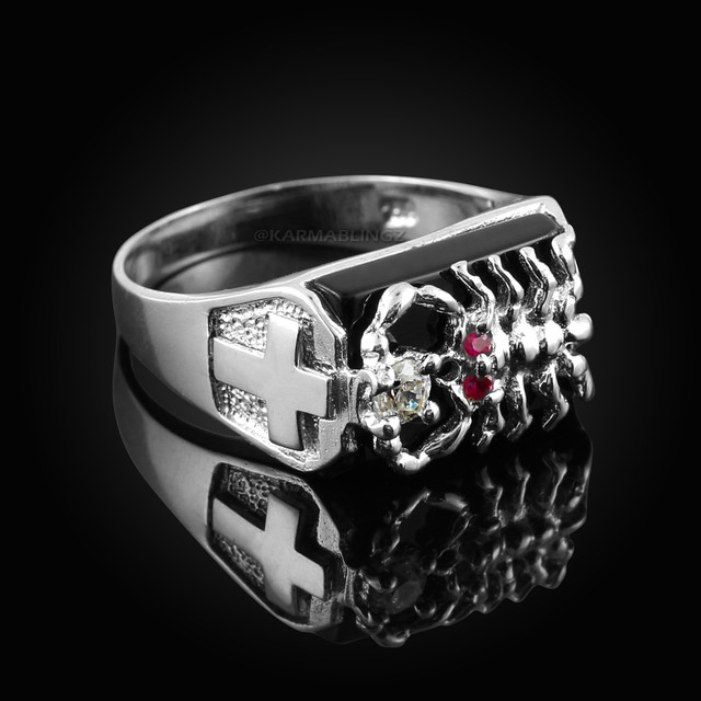 Sterling Silver Black Onyx Scorpion Ring With CZ