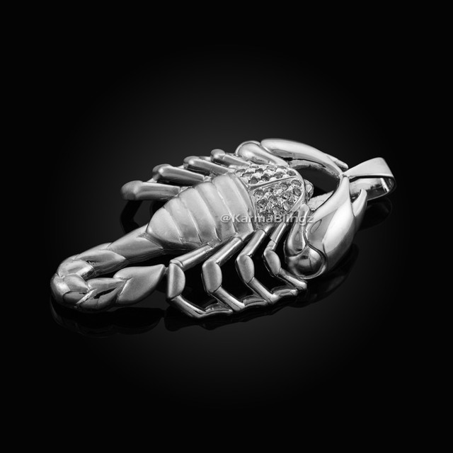 Sterling Silver Mens Scorpion CZ Pendant
