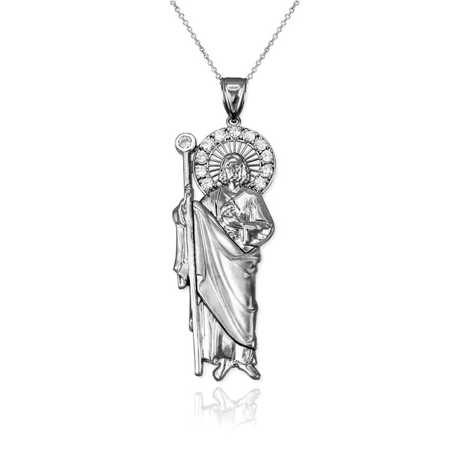 Sterling Silver St. Jude CZ Pendant Necklace