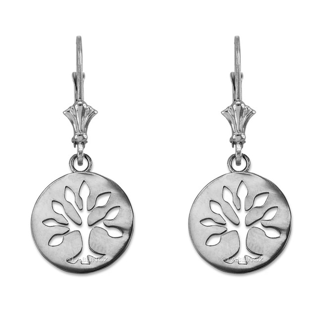 Sterling Silver Tree of Life Leverback Earrings