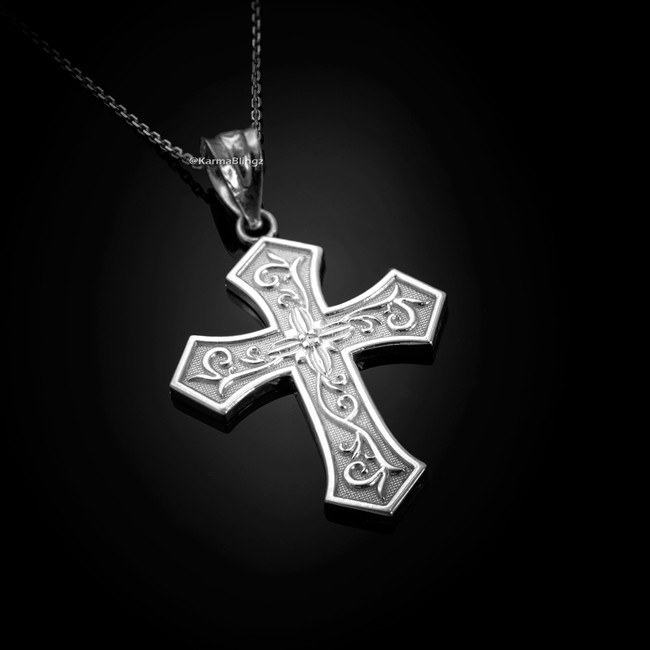 Sterling Silver Christian Passion CZ Cross Pendant Necklace