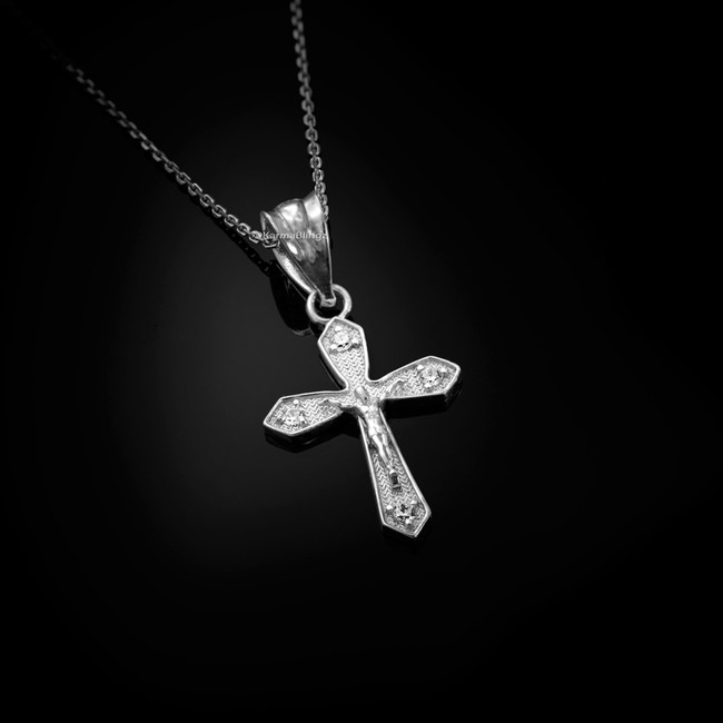 Sterling Silver Crucifix Cross Diamond Charm Necklace