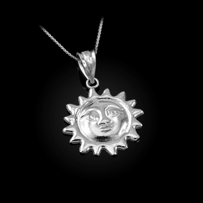 Sterling Silver Sun Face Celestial Pendant Necklace