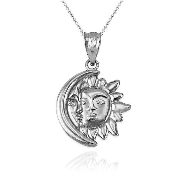 Sterling Silver Moon and Sun Face Celestial Pendant Necklace