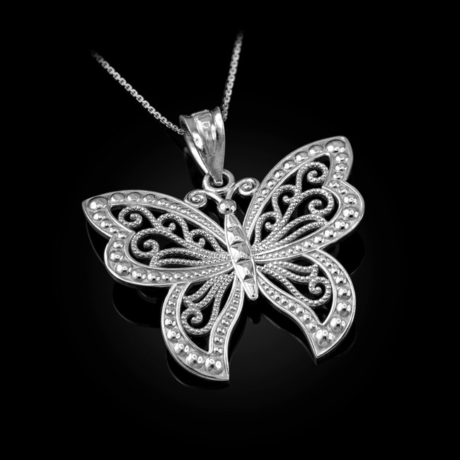 Sterling Silver Filigree Butterfly Midsize Pendant Necklace