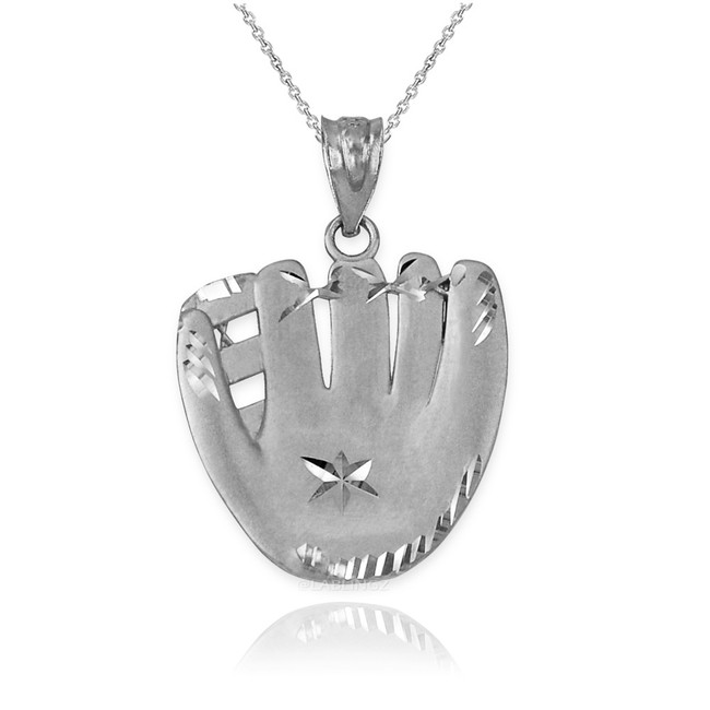 Satin DC Sterling Silver Baseball Glove Pendant Necklace