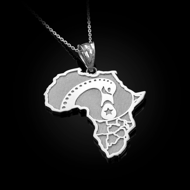 Sterling Silver Africa Map Adinkra Sankofa Pendant Necklace